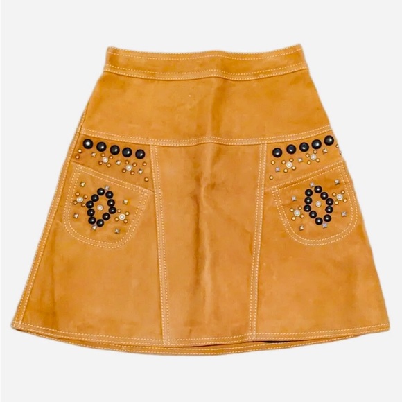 NWOT COACH 1941 Womens A-line Lamb Suede Leather Western Skirt with Studs Size 4 - Picture 4 of 6